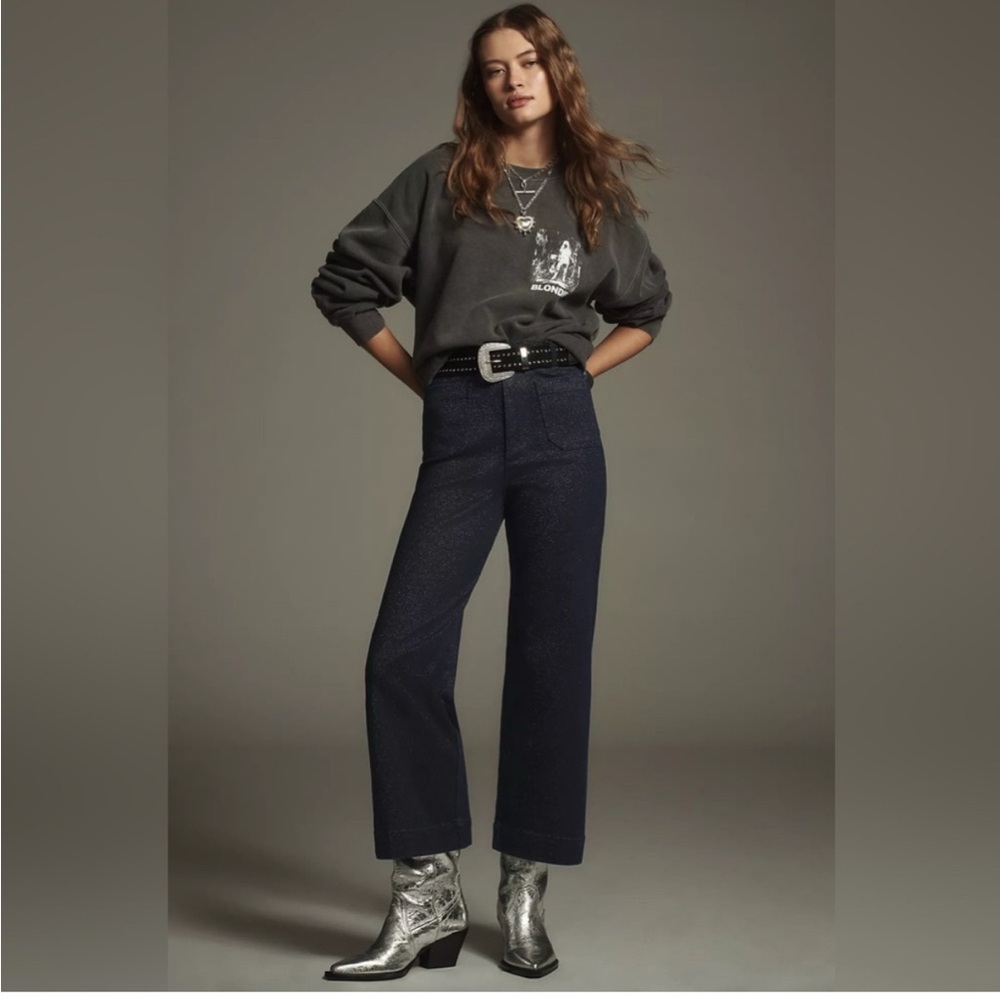Anthropologie The Colette High-Rise Cropped Wide-Leg Jeans Sparkle plus 16 W - Picture 3 of 9